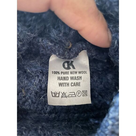 Callan Ireland Cardigan L Blue Marled Fisherman Leather Button 100% Wool Grandpa - Picture 6 of 6